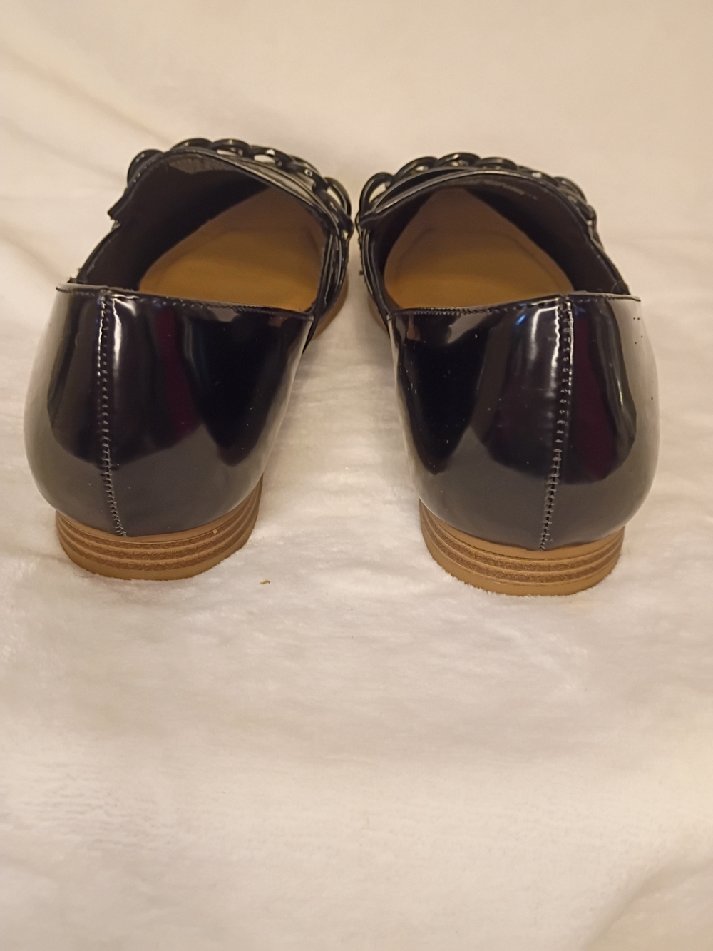 Black Patent Pointed Toe Chain Loafers - Picture 4 of 13